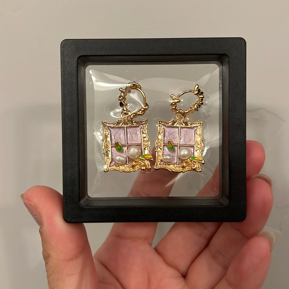 Golicc Monet Garden Baroque pearl earrings purple oil painting style earrings